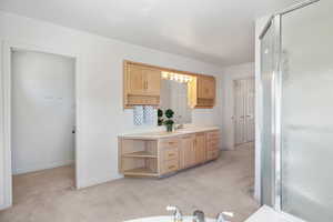 Full bath featuring vanity and a stall shower