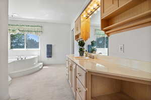 Bathroom with a garden tub and vanity