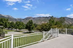 View of patio / terrace with a mountain view