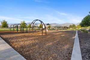 Community playground with a mountain view