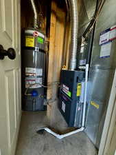 Utilities featuring secured water heater and heating unit