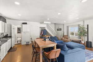 Living area with stairs to the loft/attic bedroom