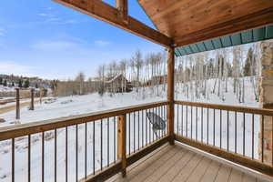View of snow covered deck