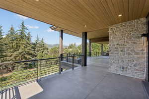 View of patio / terrace featuring a mountain view