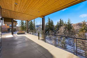View of patio featuring a mountain view