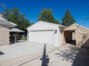 View of detached garage