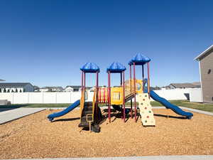 Community play area with a residential view