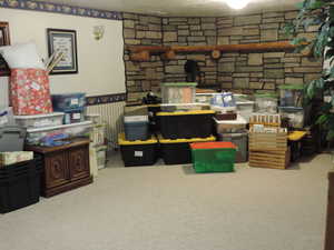 family  room with woodstove