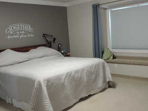 Primary bedroom featuring ornamental molding and baseboards