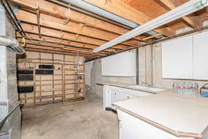 Unfinished basement with a sink