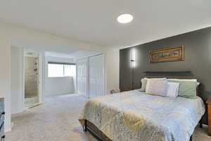 Bedroom featuring carpet floors and a closet