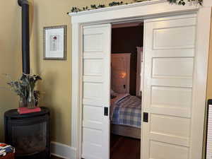 Pocket doors separating living room and bedroom