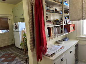 Pantry storage with shelves and cupboards