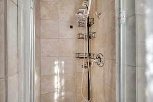 Bathroom view of tiled shower