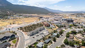 Bird's eye view of a mountainous background