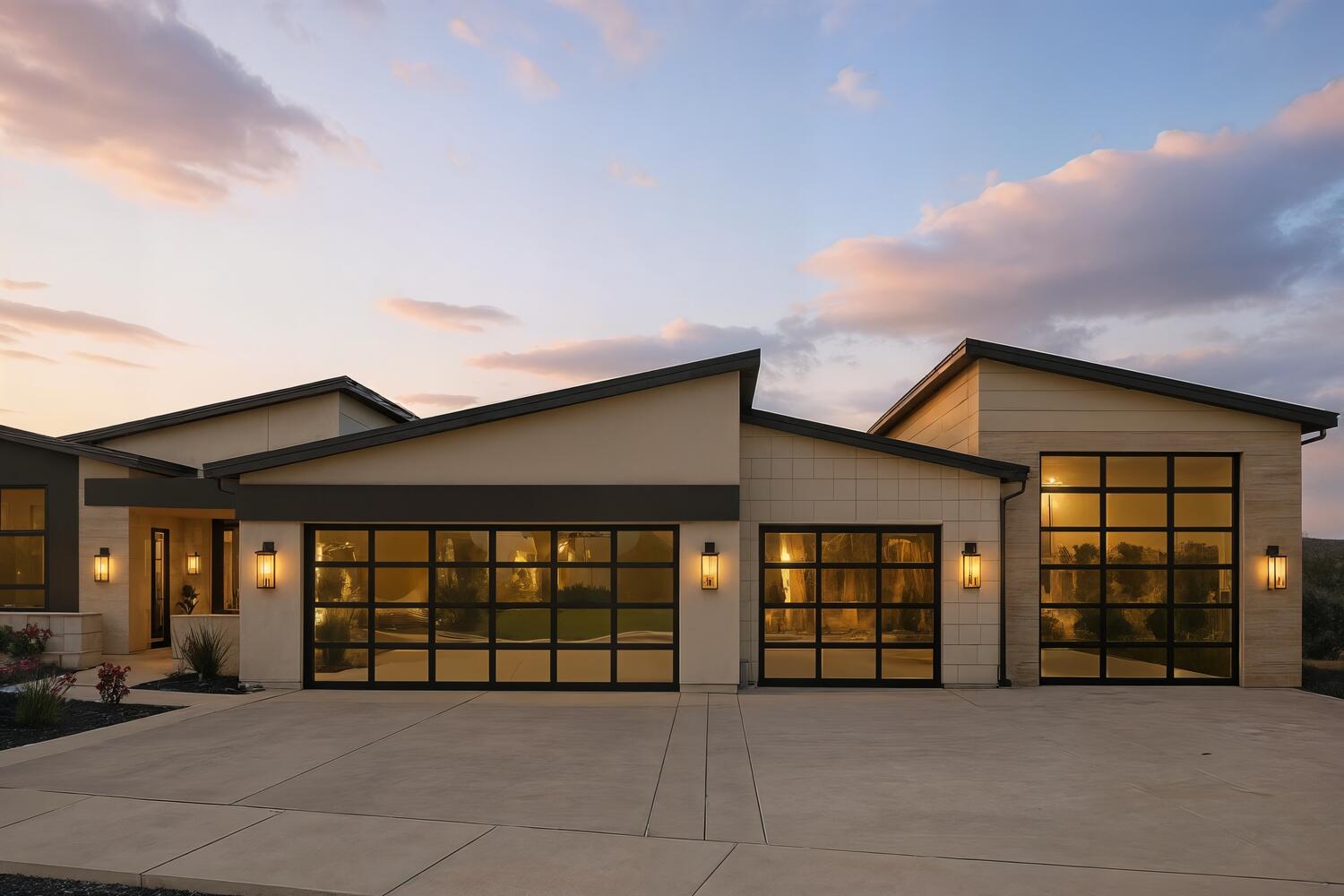Contemporary house featuring an attached garage and concrete driveway