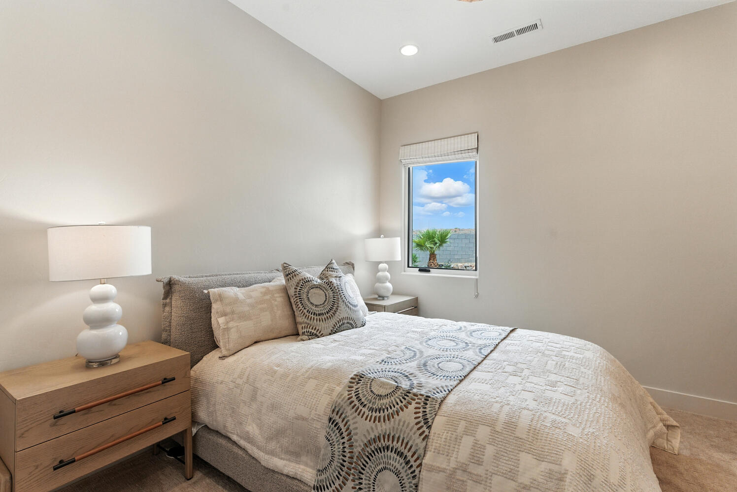 Bedroom with carpet flooring and recessed lighting