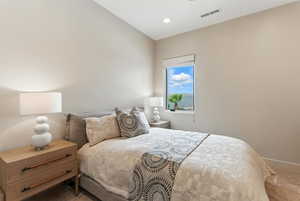 Bedroom with carpet flooring and recessed lighting