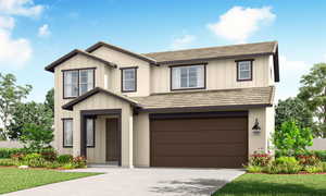 View of front of home with a garage, driveway, a front yard, and board and batten siding