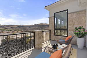 Balcony with a mountain view