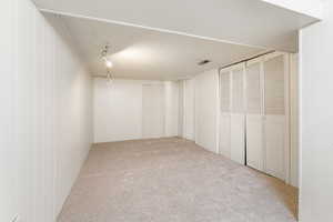 Finished basement with carpet flooring