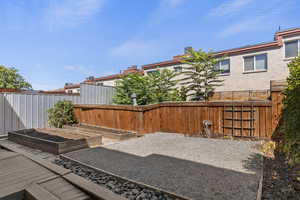 Fenced backyard with a garden