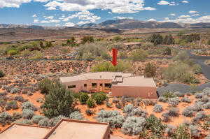 Overview of rural landscape with a desert landscape and mountains