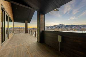 View of patio featuring a mountain view