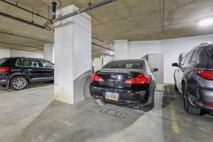 View of parking space right next to elevator entrance