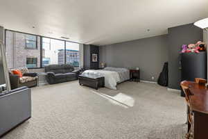 Primary carpeted bedroom with baseboards