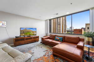 View of living room with large rug