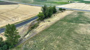 Aerial view of sparsely populated area with abundant farmland