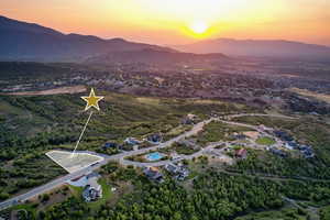 Aerial view at dusk of a mountain view