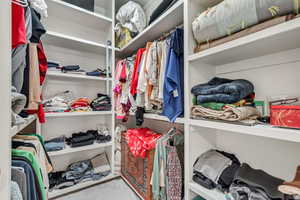 Spacious closet with light carpet