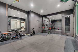 Exercise room with recessed lighting