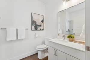 The main bathroom enjoys a nice size vanity.