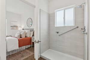 The main bathroom includes a walk-in shower.