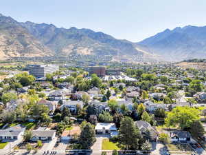 Bird's eye view of a mountainous background
