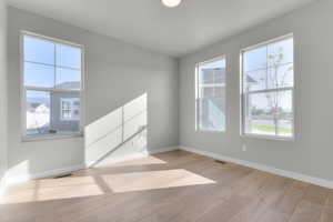Unfurnished room with baseboards and light wood-style floors