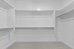 Spacious closet with light carpet