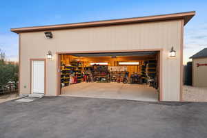 View of detached garage