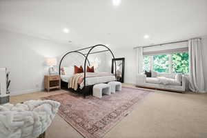 Bedroom with carpet and recessed lighting