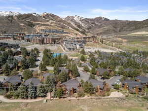 Aerial overview of property's location featuring mountains