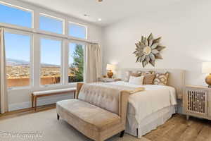 Bedroom featuring light wood-type flooring and recessed lighting