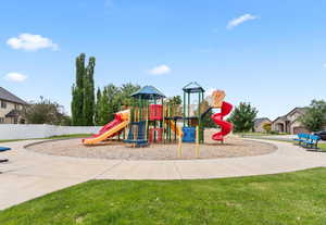 Community playground with a yard