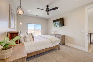 Bedroom featuring ceiling fan and recessed lighting