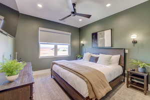 Bedroom featuring a ceiling fan and recessed lighting