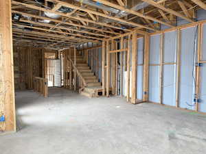 Framing & electrical/plumbing/HVAC roughs completed. This is the main level which has kitchen, dining and living.