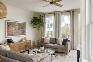 Family room. First floor is the main living area. Picture is example of same floorplan, but not actual home.