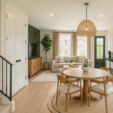 Looking at dining and family room. Picture is another example of same floorplan, but not actual home.